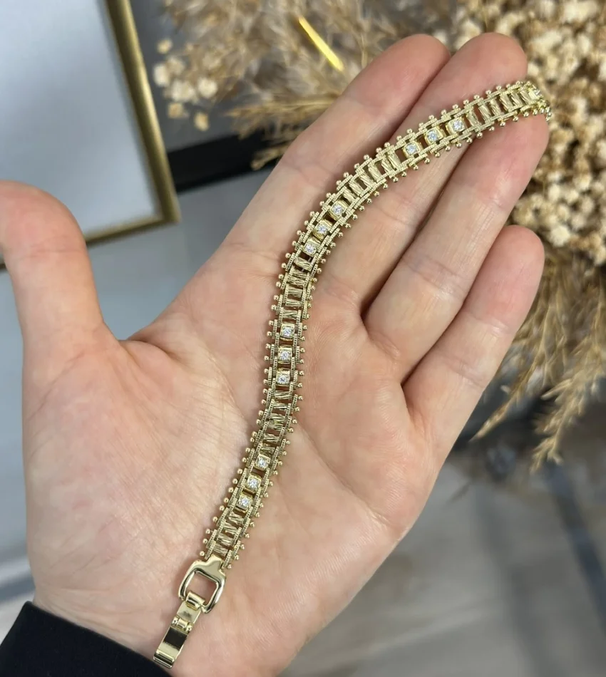 XP Gold Dorikali Hasir Taşlı Bileklik (17+2 cm)