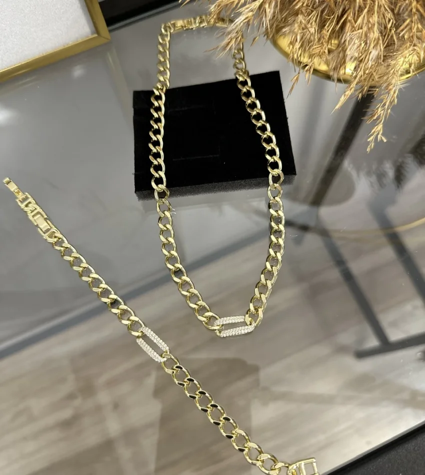 XP Gold Basic Taşlı Kolye-Bileklik Kombini