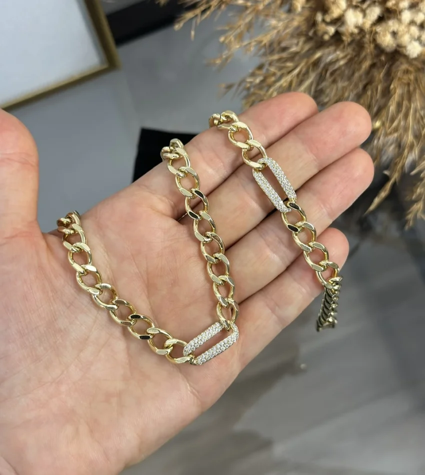 XP Gold Basic Taşlı Kolye-Bileklik Kombini