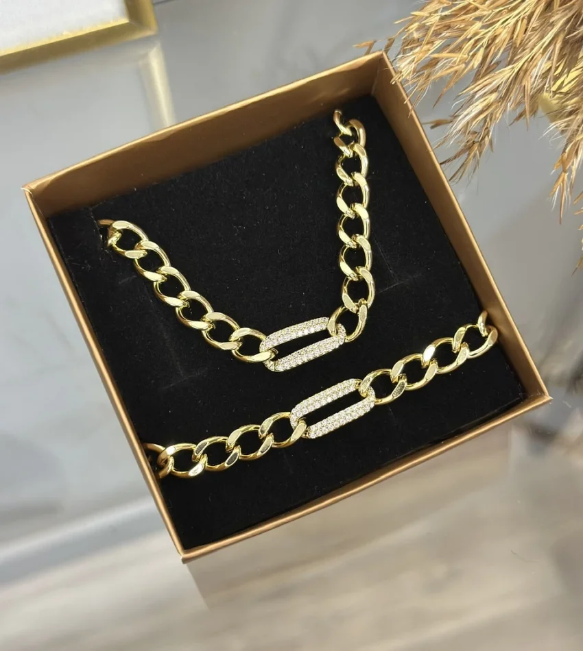 XP Gold Basic Taşlı Kolye-Bileklik Kombini