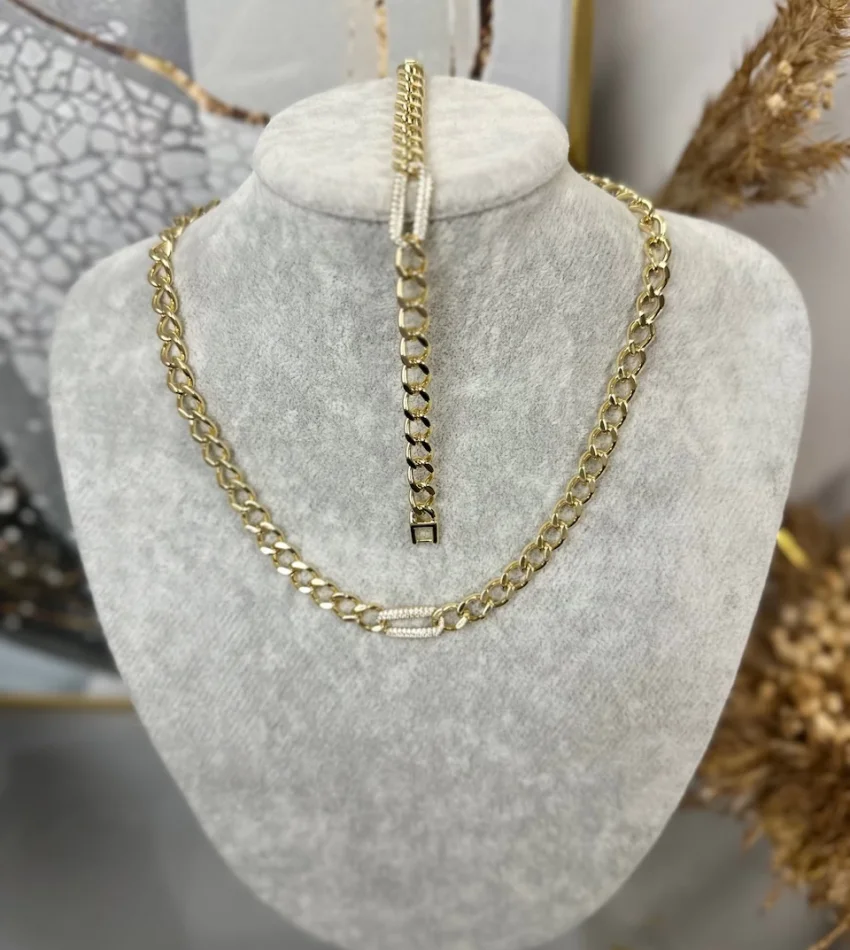 XP Gold Basic Taşlı Kolye-Bileklik Kombini