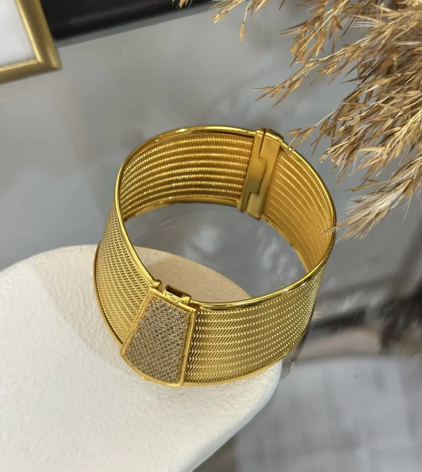 22 Ayar Geniş Taşlı Trabzon Hasırı Kelepçe