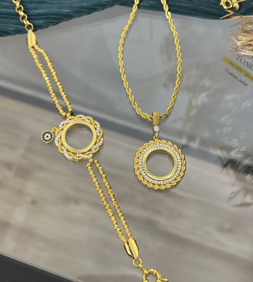 22 Ayar Burgu Detaylı Kolye Bileklik Kombini