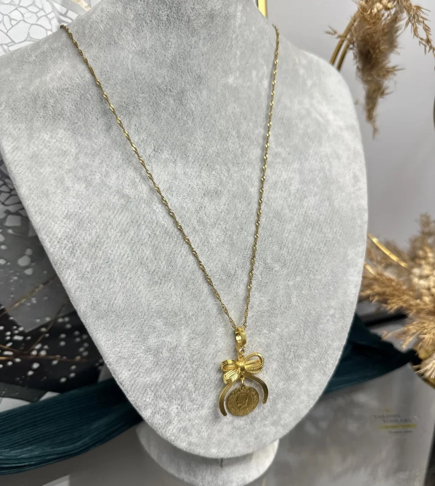 22 Ayar Fiyonk Kolye-Oluklu Ajda Kombini (Kolye Topçuklu zincir olarak gönderilecektir)