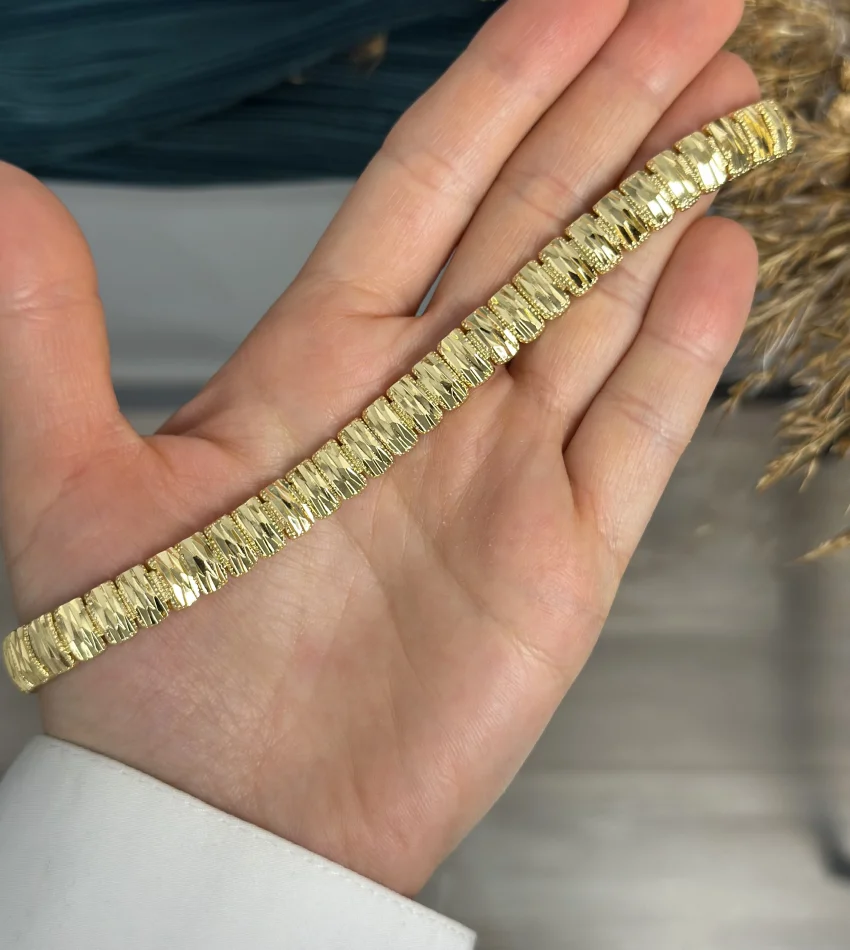 22 Ayar Kalem İşi Sıralı Dikdörtgen Bileklik (18 cm)