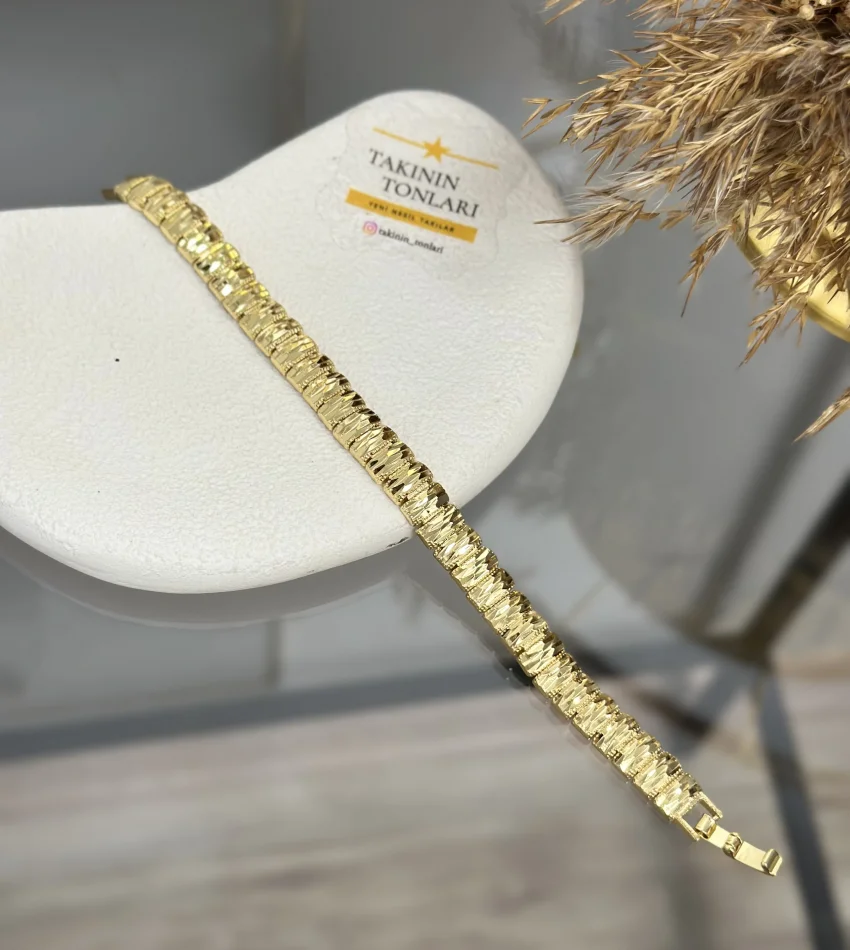 22 Ayar Kalem İşi Sıralı Dikdörtgen Bileklik (18 cm)
