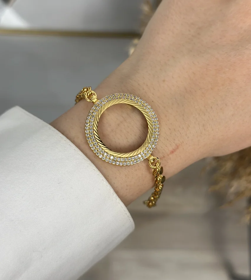 22 Ayar Yarım Altınlık Çift Sıra Taşlı Arpa Bileklik