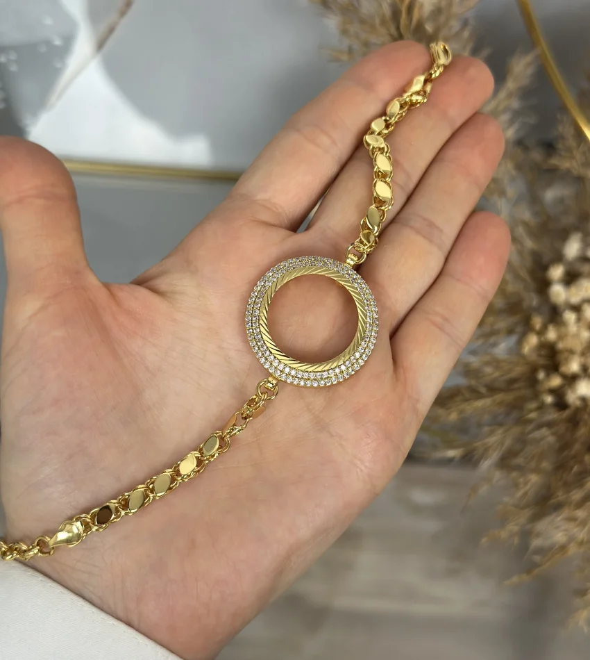 22 Ayar Yarım Altınlık Çift Sıra Taşlı Arpa Bileklik