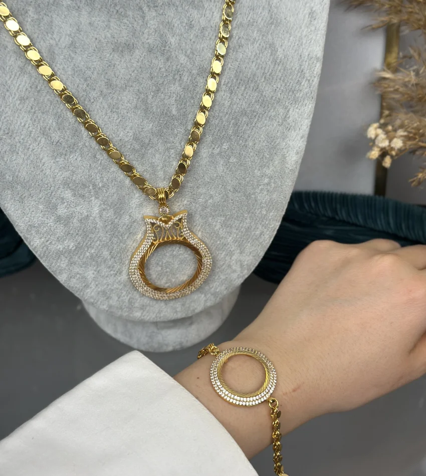 22 Ayar Tam Altınlık Kolye-Yarımlık Bileklik Kombini