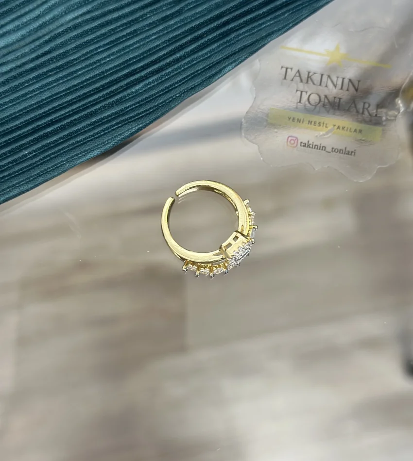 14 Ayar Kaplama İkili Tam Tur-Baget Tek Taşlı Yüzük