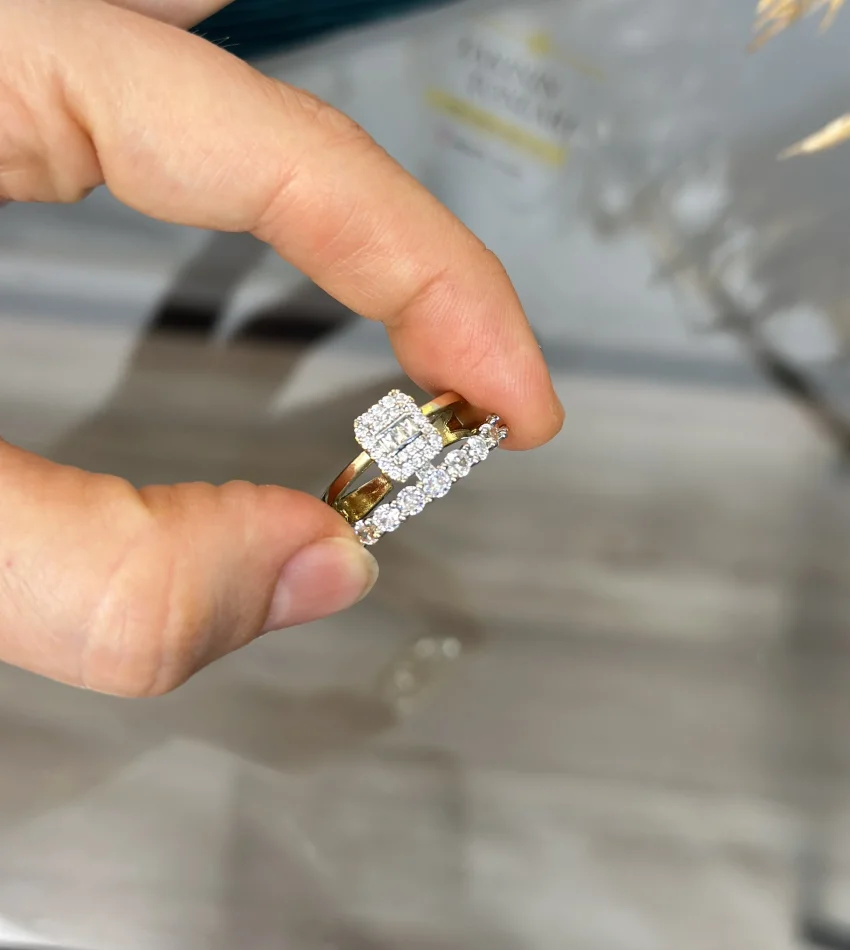 14 Ayar Kaplama İkili Tam Tur-Baget Tek Taşlı Yüzük