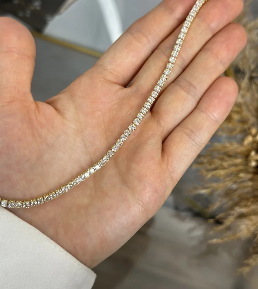 Çelik Gold Kare Taşlı Suyolu Bileklik (17+2 cm)