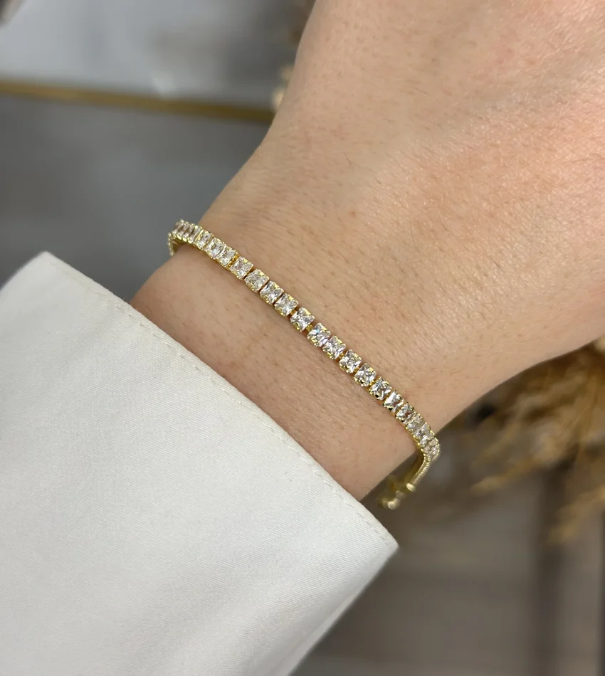Çelik Gold Kare Taşlı Suyolu Bileklik (17+2 cm)