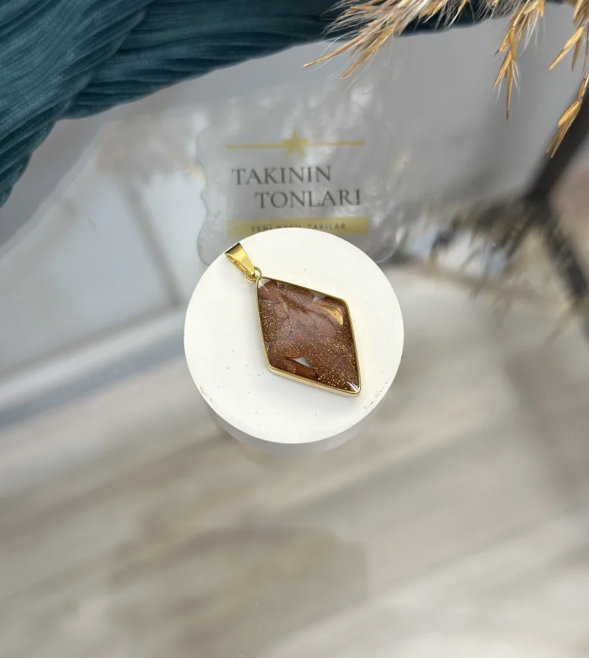 Yıldız Taşı Doğal Taş Baklava Model Çelik Kolye Ucu