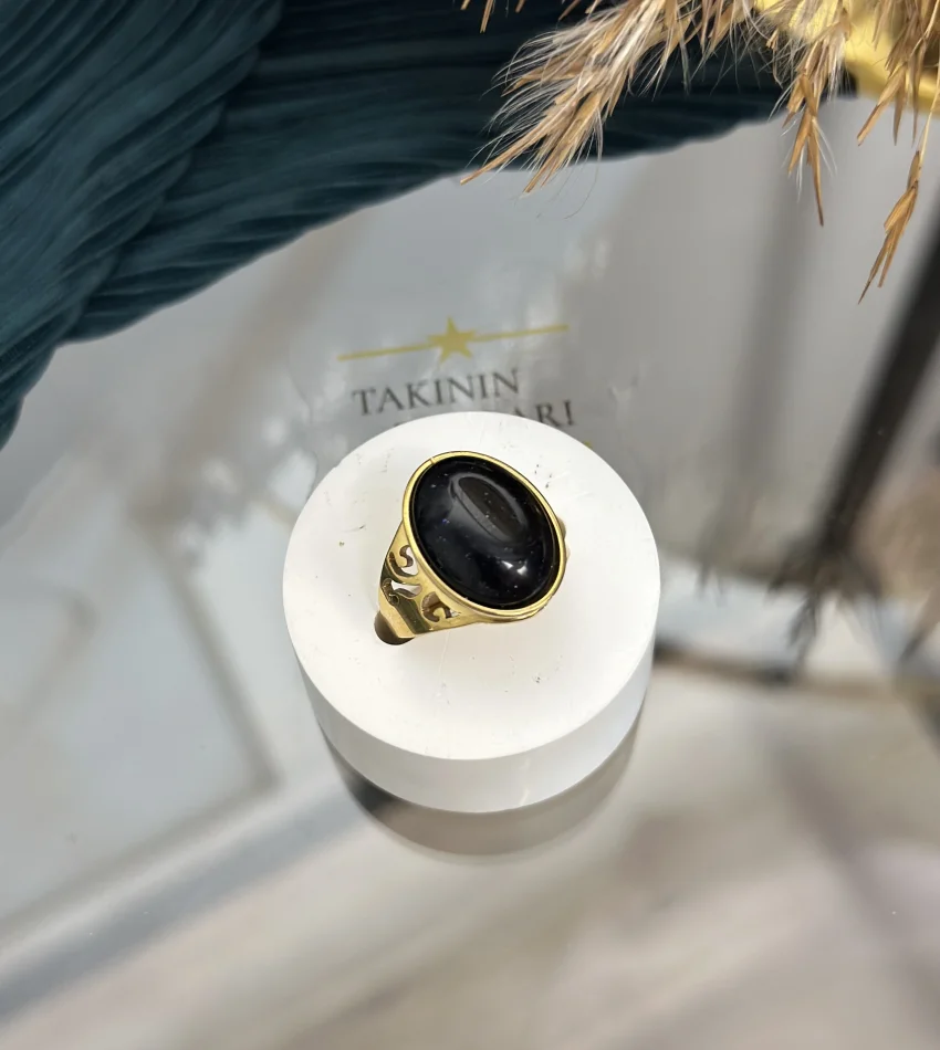 Çelik Obsidyen Taşlı Yüzük (7 no)