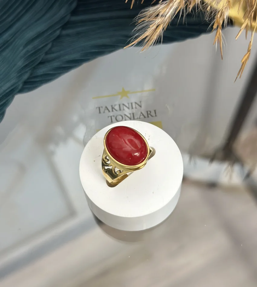 Çelik Mercan Taşı Yüzük (7 no)