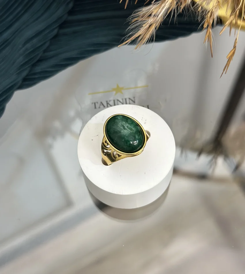 Çelik Malatit Taşı Yüzük (7 no)