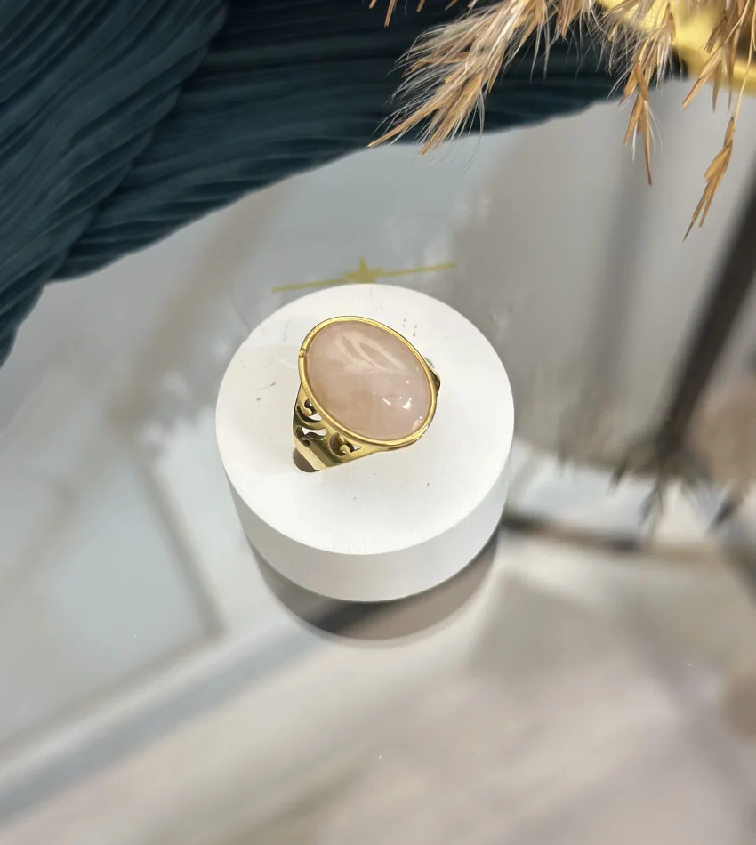 Çelik Pembe Kuvars Yüzük