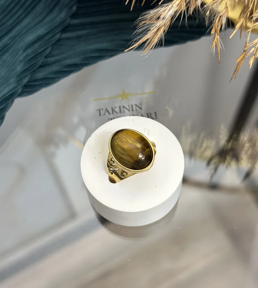 Çelik Kaplan Gözü Taşlı Yüzük (7 no)