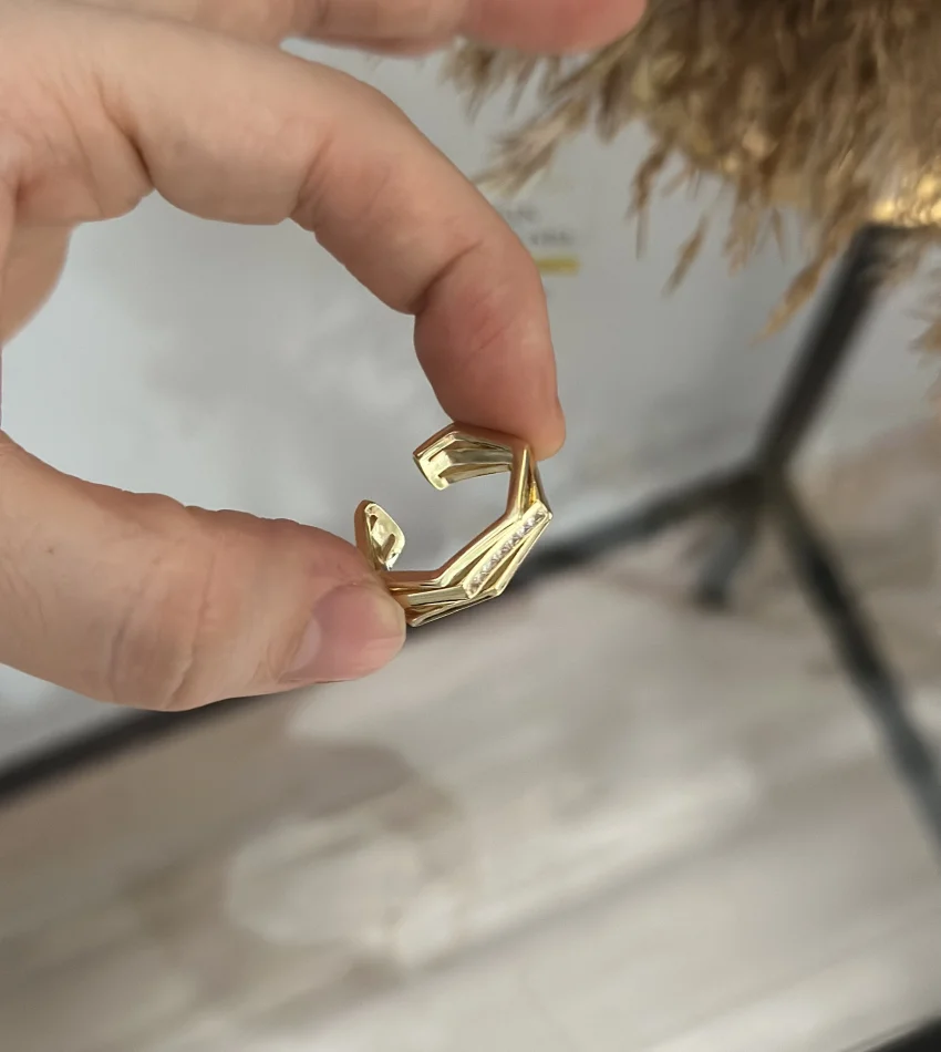 İthal Gold Köşeli Tasarım Yüzük (Ayarlanabilir)