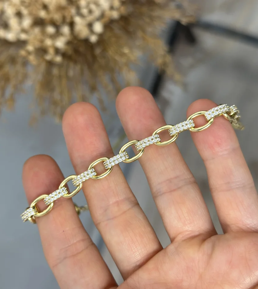 XP Gold Taşlı Oval Geçişli Bileklik