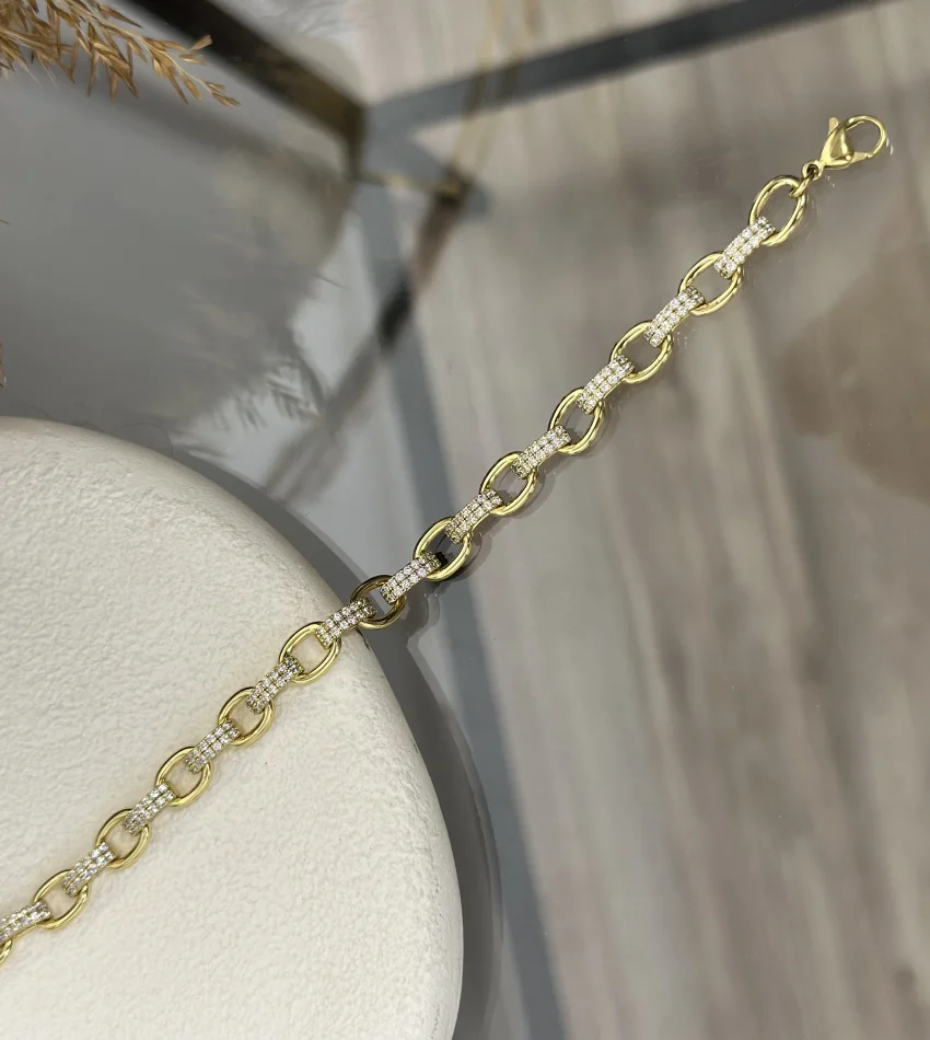 XP Gold Taşlı Oval Geçişli Bileklik