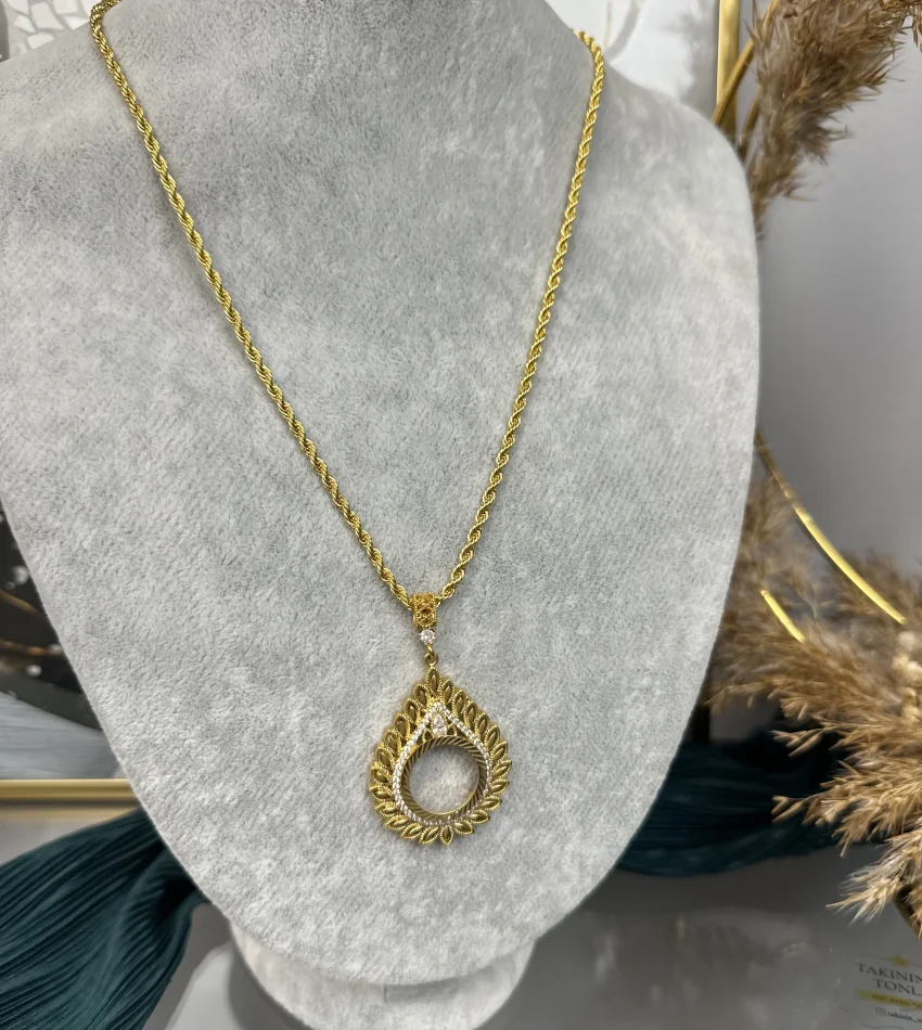 22 Ayar Başak Yaprağı Model Çeyreklik Kolye (50 cm)