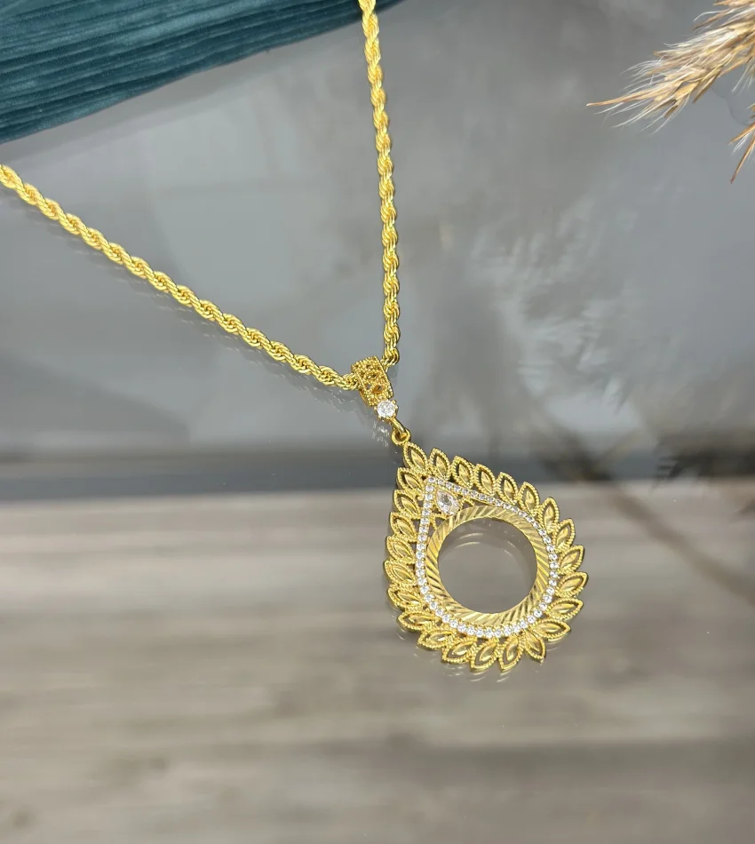 22 Ayar Başak Yaprağı Model Çeyreklik Kolye (50 cm)