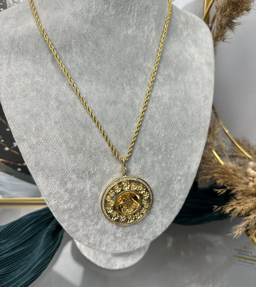 22 Ayar Çiçekli Tuğra Kolye (50 cm)