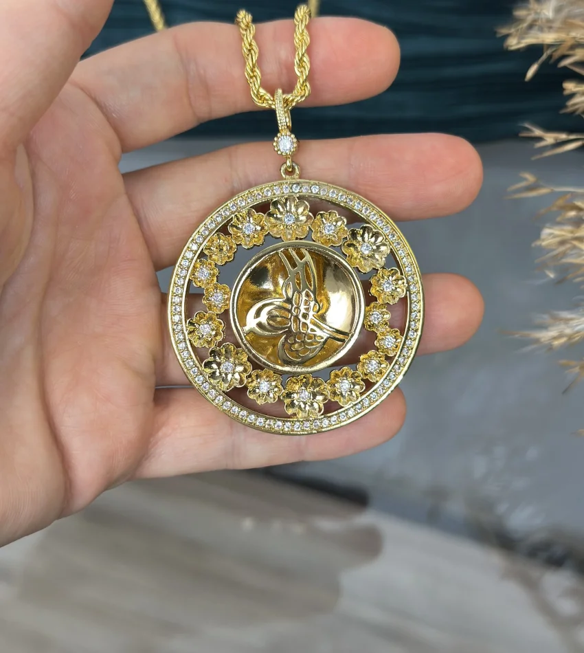 22 Ayar Çiçekli Tuğra Kolye (50 cm)