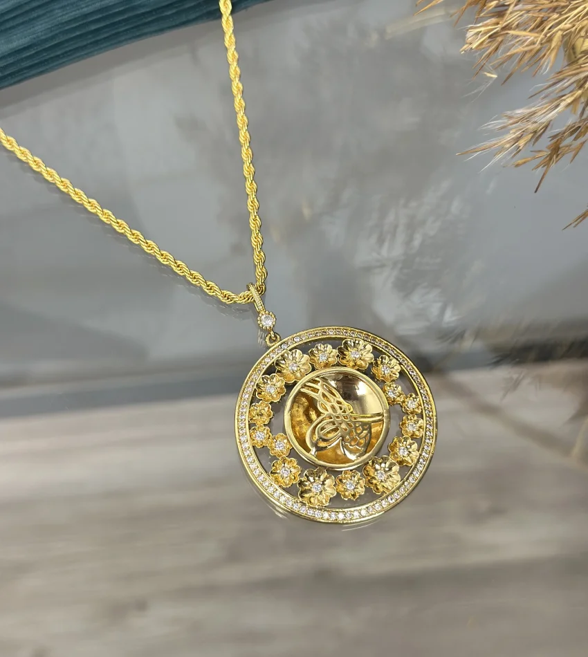 22 Ayar Çiçekli Tuğra Kolye (50 cm)