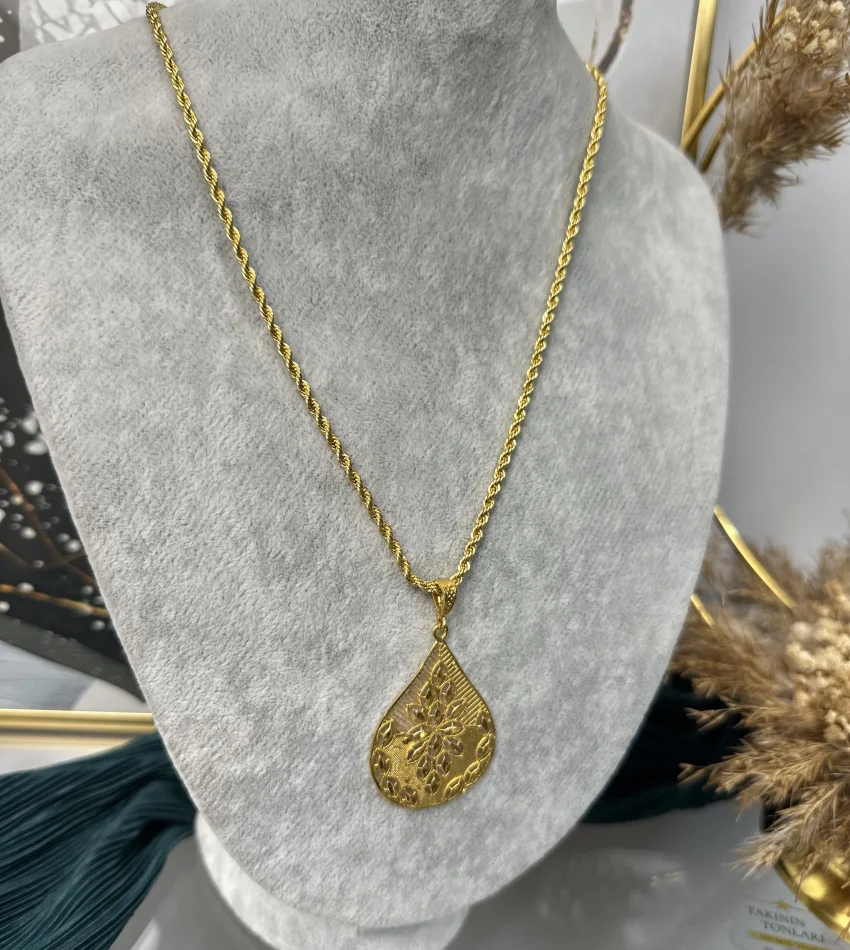 22 Ayar Telkari İşi Damla Model Kolye (50 cm)