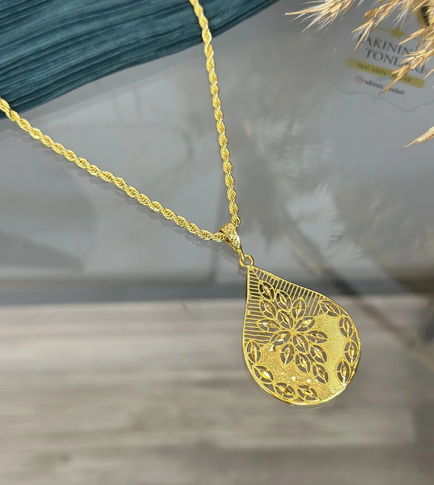 22 Ayar Telkari İşi Damla Model Kolye (50 cm)