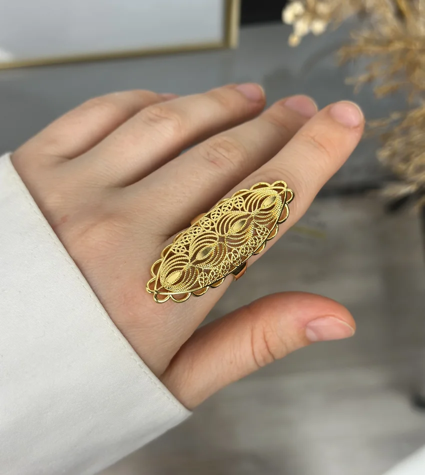 22 Ayar Telkari İşi Hint Yüzüğü Seri 1 (Ayarlanabilir)