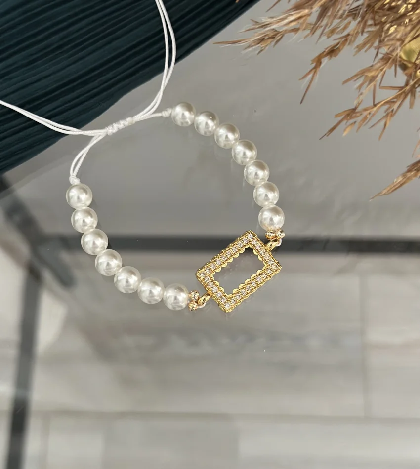 İncili Gram Altınlık Dikdörtgen Bileklik (Suyolu Hediye)