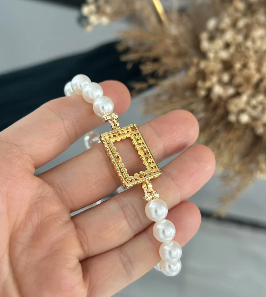 İncili Gram Altınlık Dikdörtgen Bileklik (Suyolu Hediye)