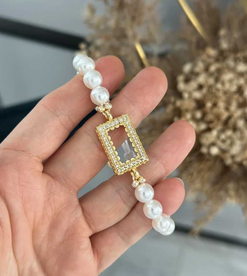 İncili Gram Altınlık Dikdörtgen Bileklik (Suyolu Hediye)