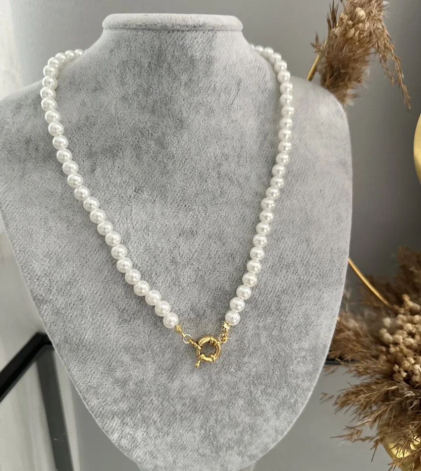 İncili Dümen Kilit Kolye (55 cm)