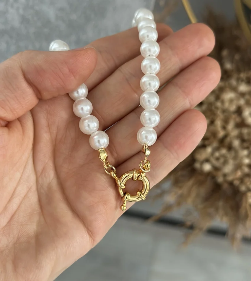 İncili Dümen Kilit Kolye (55 cm)