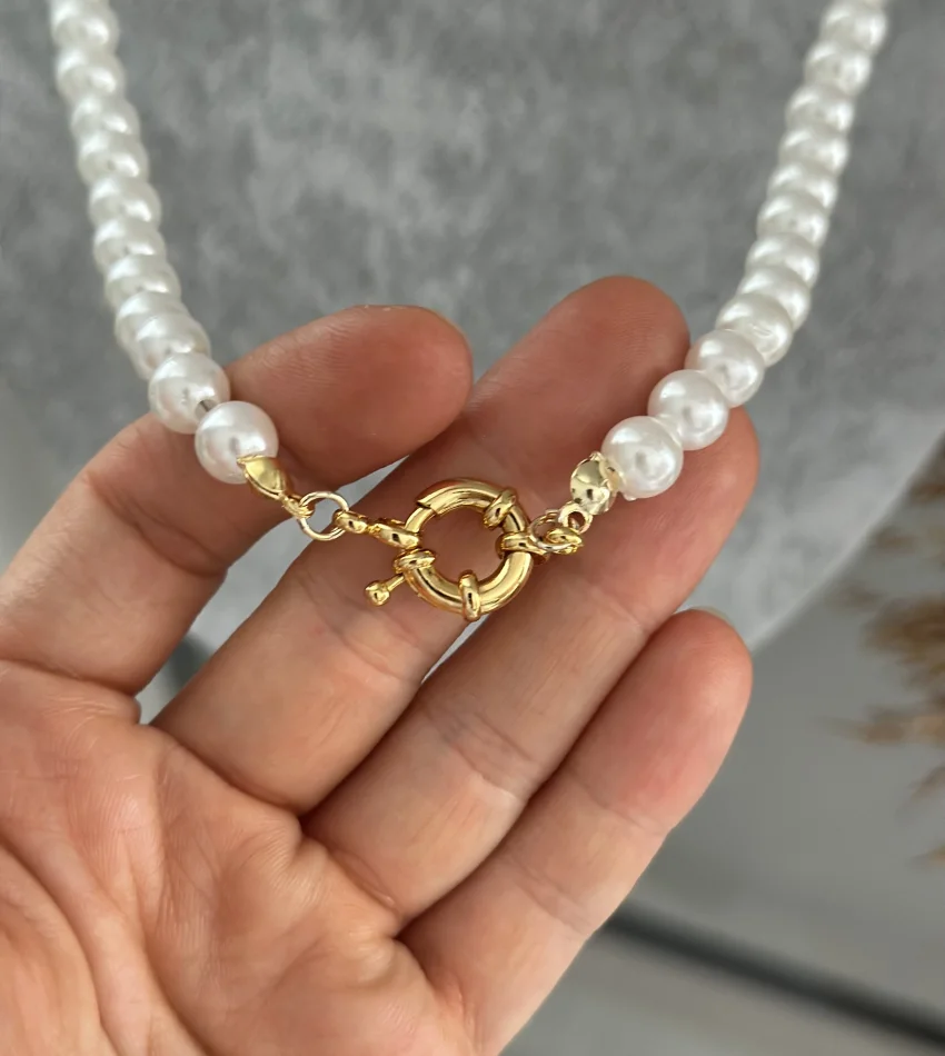 İncili Dümen Kilit Kolye (55 cm)