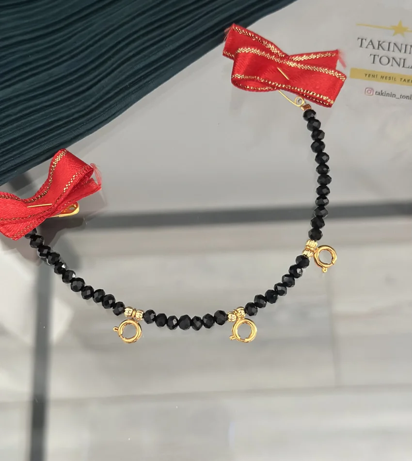 Siyah Kristal Boncuklu Damat Yakası Hediyelik