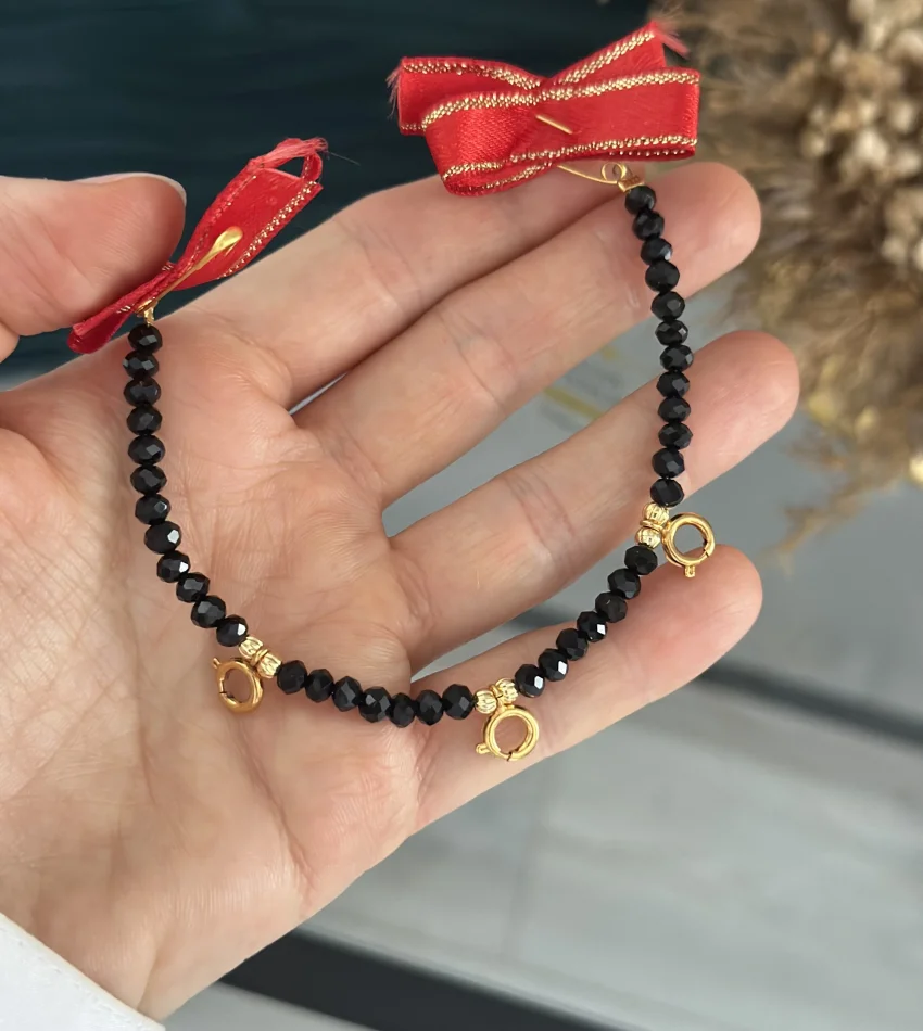 Siyah Kristal Boncuklu Damat Yakası Hediyelik