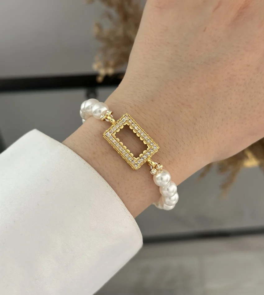 İncili Gram Altınlık Y Kolye-Bileklik Kombini