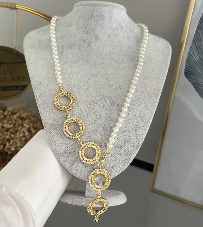 İncili 5 Çeyreklik Taşli Y Kolye