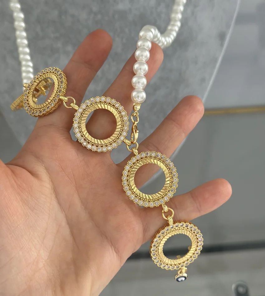 İncili 5 Çeyreklik Taşli Y Kolye