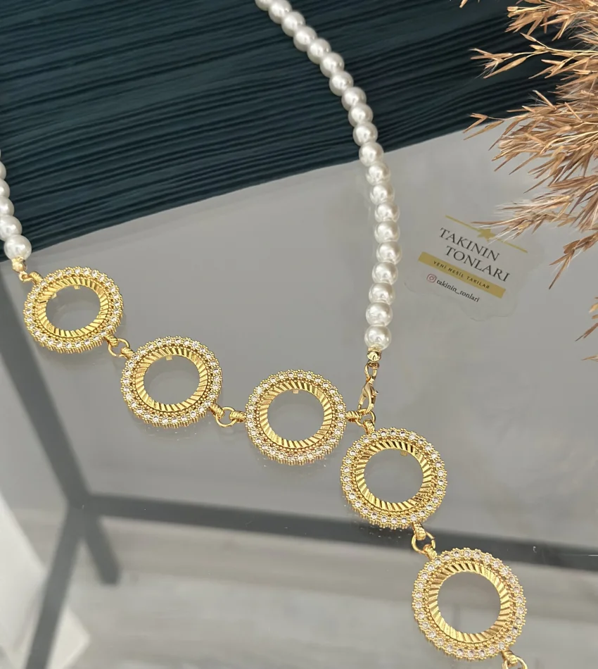 İncili 5 Çeyreklik Taşli Y Kolye