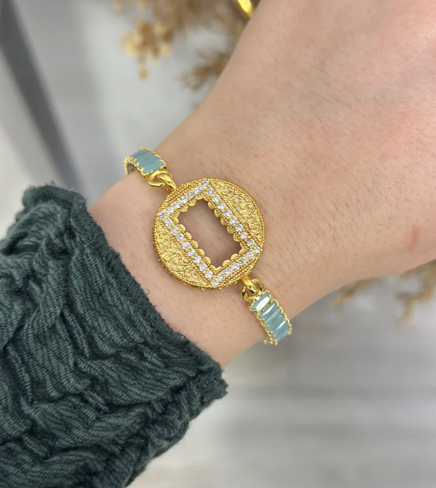 Yuvarlak Gram Altınlık Mavi Baget Bileklik (17.5+3 cm)