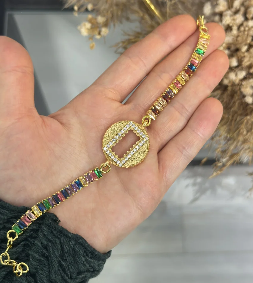 Yuvarlak Gram Altınlık Renkli Baget Bileklik (17.5+3 cm)