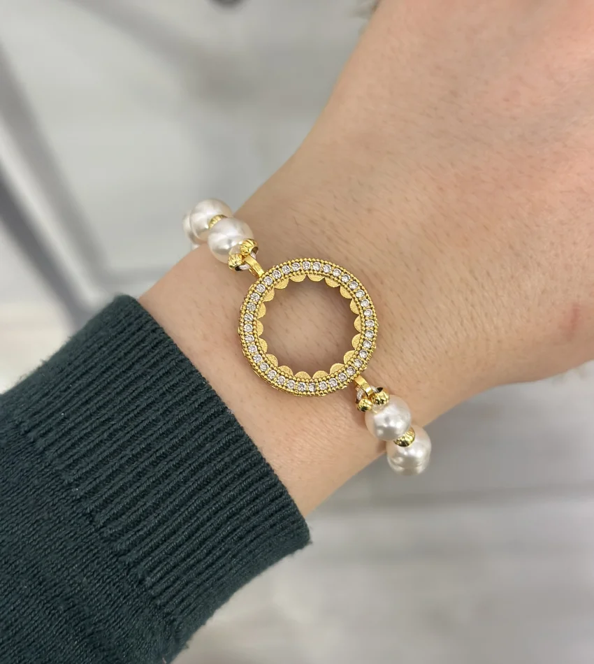 Çeyreklik Tek Sıra Taşlı Dorikali İncili Bileklik