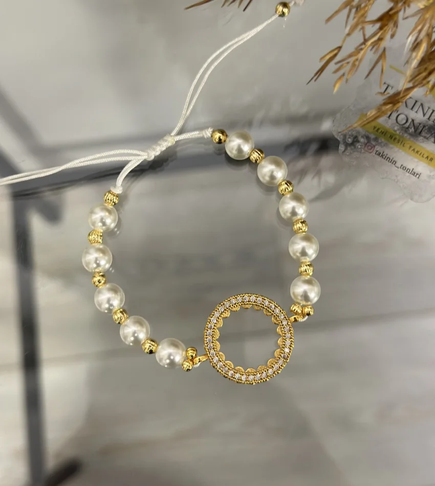 Çeyreklik Tek Sıra Taşlı Dorikali İncili Bileklik